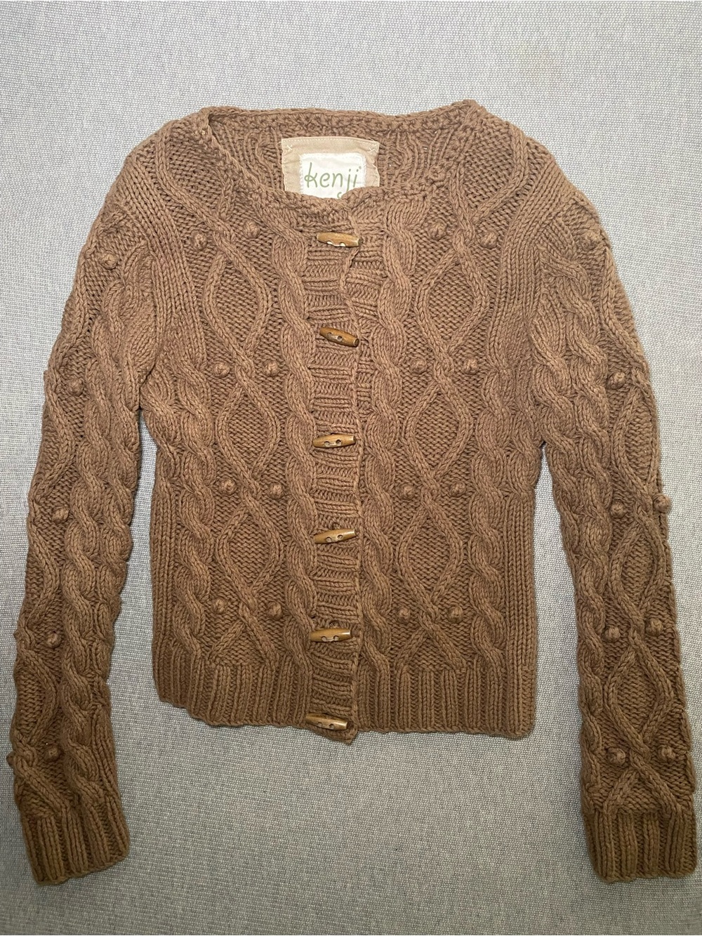 Kenji Large Heavy Cable Knit Long Sleeve Wooden Toggle Buttons Cardigan